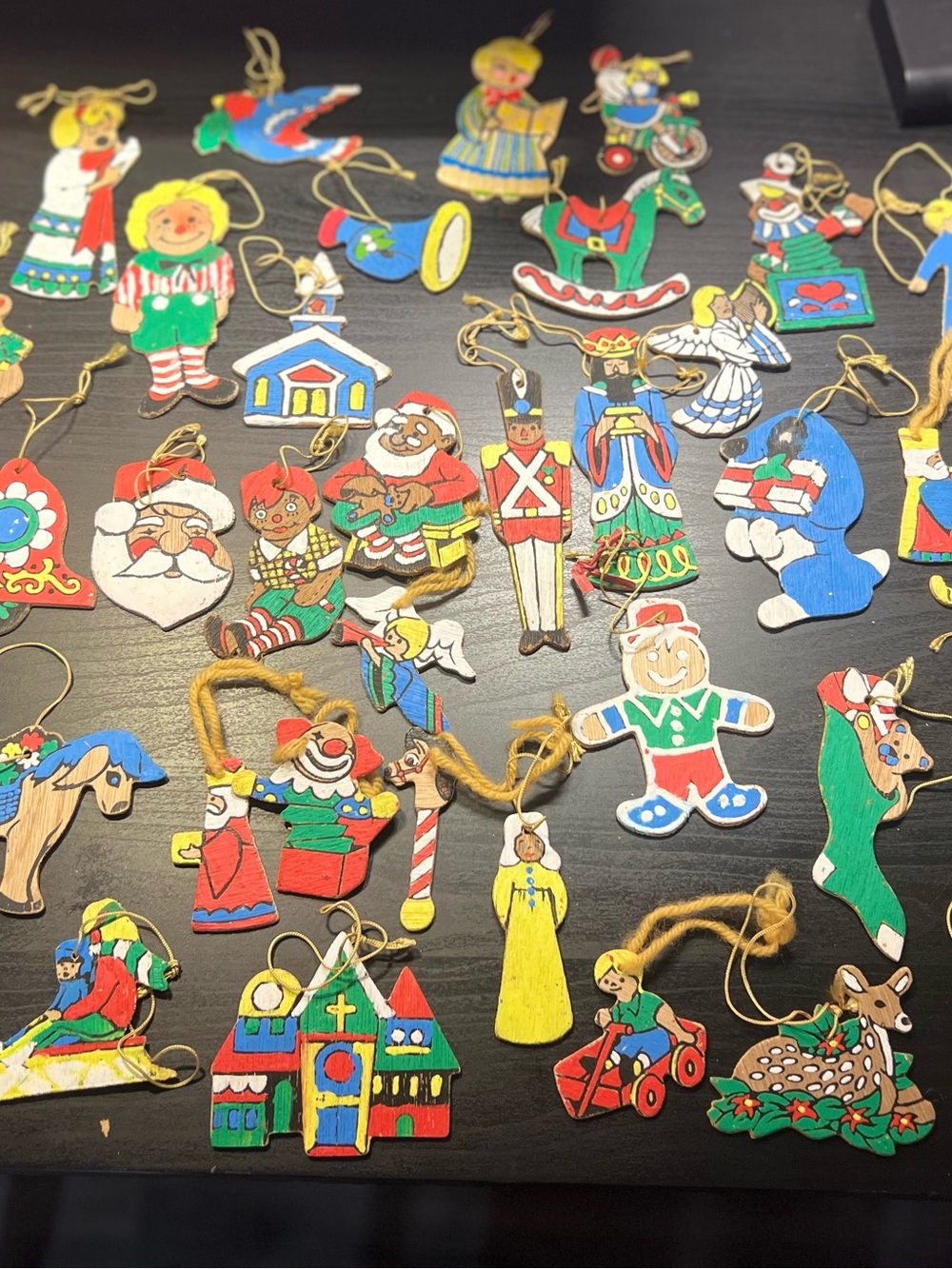 Vintage 1970s Hand-painted Wooden Ornaments DIY kit Pre-owned 44 Total